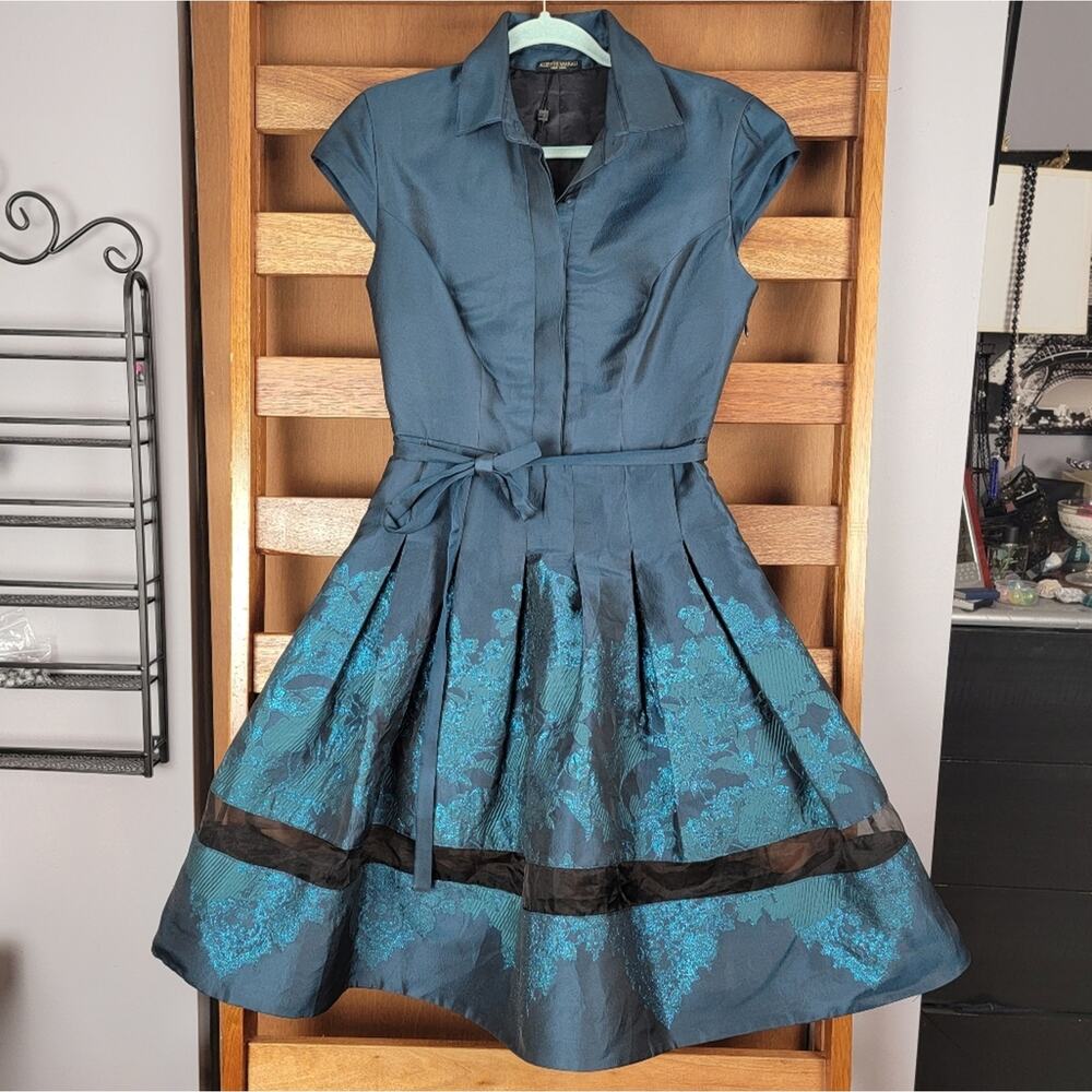 NWT Alberto Makali Teal Fit & Flare Collar Dress, Sz 8
